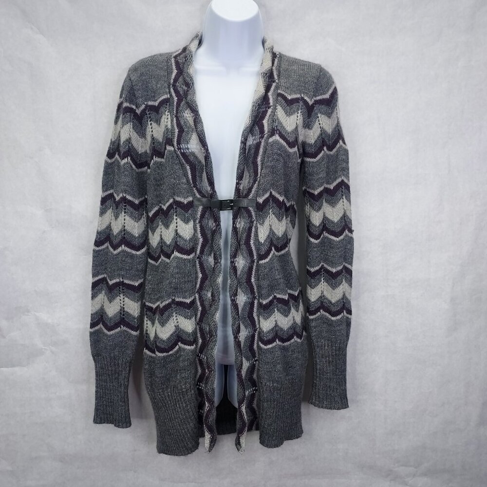LINEAMAGLIA Cardigan Women's S Alpaca Wool Knit Purple Gray Belted Sweater Italy